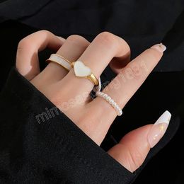 Minimaliste blanc peinture coeur perles artificielles anneau pour femmes filles Vintage bagues ensemble fête mode bijoux cadeau