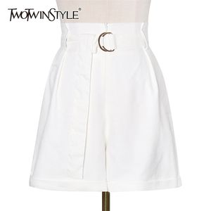 Minimalistische wijde been kort voor vrouwen hoge taille sjerpen solide casual shorts vrouwelijke mode kleding 210521