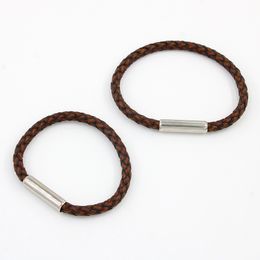 Pulsera tejida minimalista, material de piel de vaca genuina con cabeza redonda de acero inoxidable, pulsera estilo pareja elegante y moderna YS240