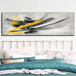 Minimalistische Zwart en Geel Abstract Olieverfschilderij Posters et Prints Wall Art Pictures voor Woonkamer Nordic Decor