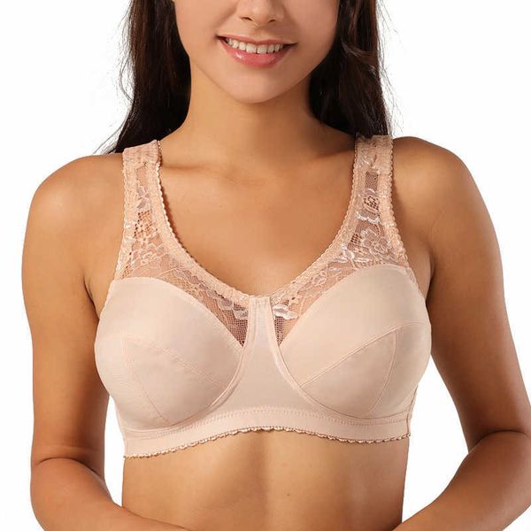 Minimiser Bra para mujeres Sexy Lace Tamaño grande Sin relleno Wirefree Copa completa Bras Plus Tamaño Bralette Ropa interior transpirable BCDEFGH 210623