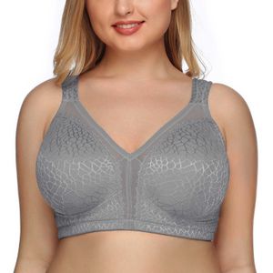 Minimizer Bra Mujeres Ancho Correa de hombro Brassiere Plus Tamaño Lencería Lace Bralette Sin costuras Inalámbrico BH Grande Sin forro 210623