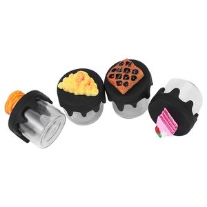 Bouteille en verre de 6 ml avec couvercle en silicone Couvercle Récipient en silicone Mini contenants de cire antiadhésifs Bocaux Bocaux Dab Outil Pot de stockage Huile sèche Herb Cake Nourriture Pain Design mignon DHL