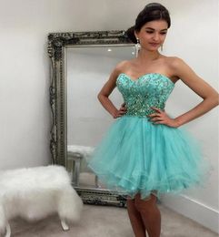 Minit vert Tulle courte robes de soirée de bal chérie perles paillettes robes de retour pas cher tenue de Club Dress2092569