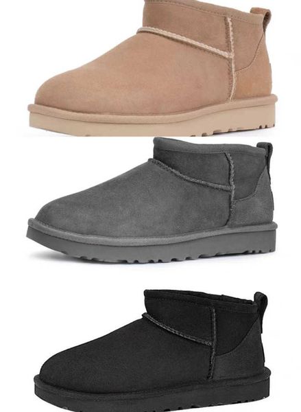 Bottes de neige Miniwomen garder au chaud AUS classique Court homme femme Peluche décontracté Chaussures en daim en peau de mouton gris châtaigne Transbordement gratuit Bottes de neige à la mode