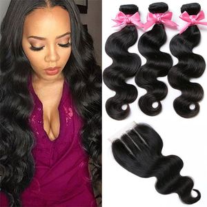 Braziliaans Menselijk Haar 3 Bundels met Kantsluiting Onverwerkte Braziliaanse Body Wave Remy Menselijk Haar Weave Deals met Sluiting