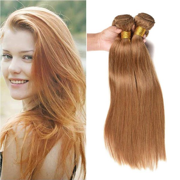 Cabello humano brasileño rubio miel, 3 paquetes, venta al por mayor, color 27 #, extensiones de cabello humano virgen liso rubio miel