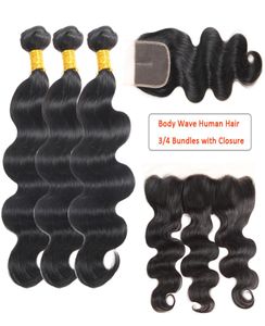 Mink Brésilien Human Hair Body Waves Bundles avec des cheveux humains frontaux Boundles ondulés avec des cheveux brésiliens de fermeture 3320093
