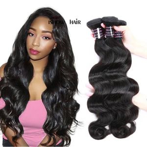 Ishow Sink Brésilien Human Hair Bundles 3pcs Body Wave Hair Waft Wholesale Extensions Peruvien Malaisie pour les femmes toutes âgées de 8 à 28 pouces de couleur noire naturelle