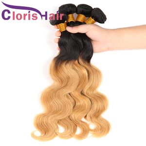 Vison Brésilien Malaisien Vierge Blonde Ombre Bundles 1B 27 Vague de Corps Cheveux Tisse Dark Roots Honey Blonde Extensions de Cheveux Humains 3pcs