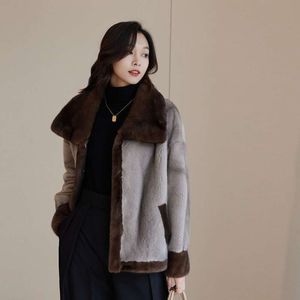 Abrigo de visón para mujer, versión totalmente coreana, solapa grande en contraste, abrigo de piel Haining, nuevo modelo de invierno 2023 492724