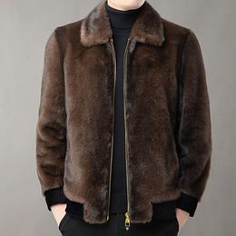 Manteau de vison pour hommes, revers de styliste, fourrure dorée, hiver, peluche épaisse, décontracté, haut de gamme, B238