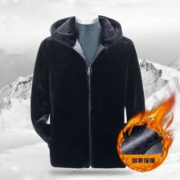 Manteau de fourrure de vison pour hommes et hiver intégré épaissi chaud Style court col rabattable debout XISZ