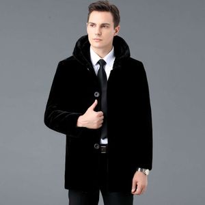 Manteau de fourrure de vison pour hommes âgés et âgés de styliste moyen, cuir d'hiver épais pour pères SK51