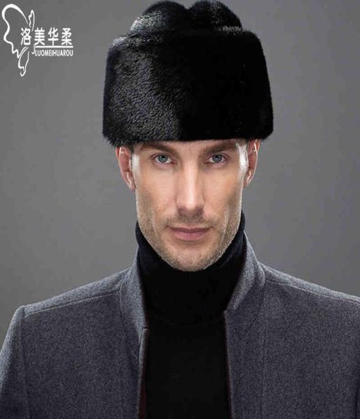 Gorro de piel de visón para hombre, gorro viejo en invierno, exterior, cálido y húmedo, para personas de mediana edad, visón entero, nuevo padre8335020