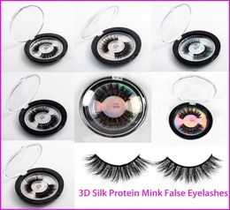 Mink Lashes 3d Silk Protein Falk Falais Cils de longue durée Lashes Lashes Natural Mink Eyelles Round Box Packaging2219075