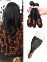 Mink ombre brésilien ombre Spring Curl Hair Bundles 10a 2 Tone ombre Vierge Human Hair Spring Curl with Part Lace Close8868017