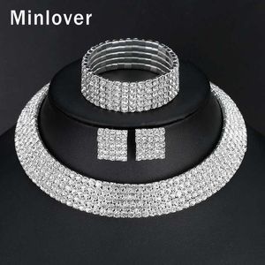 Minlover – ensemble de bijoux de mariage scintillants, collier, boucles d'oreilles, Bracelet pour femmes, accessoire de mariage en strass, TL294 + SL090 H1022