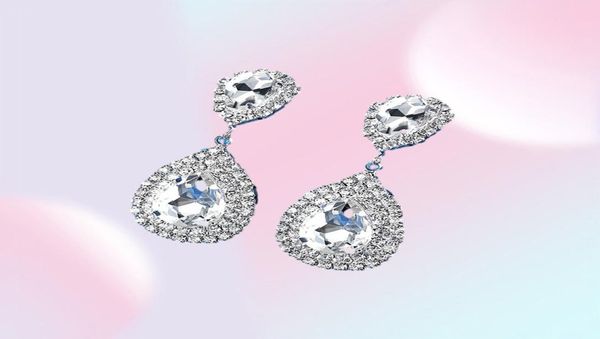 Minmin 6 couleurs larme cristal longues boucles d'oreilles argent strass mariée boucles d'oreilles pour les femmes fête de mariage bijoux 2019 EH0037201620