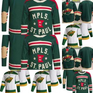 Maillots de hockey du Minnesota Wild 4 Jon Merrill 59 Andrej Sustr 29 Marc-André Fleury 32 Filip Gustavsson 26 Connor Dewar 14 Joel Eriksson Ek 89