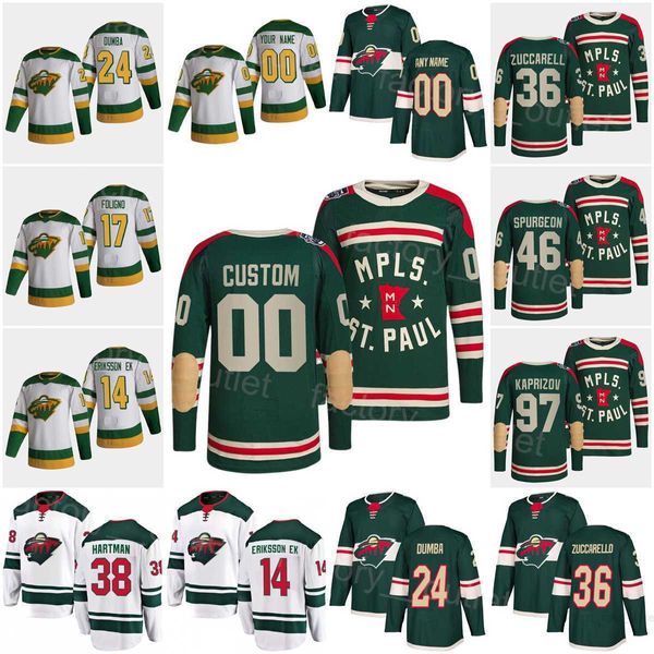 Minnesota Hockey''nHl''Wild 46 Jared Spurgeon Jersey 17 Marcus Foligno 38 Ryan Hartman 14 Joel Eriksson Ek 36 Mats Zuccarello 24 Matt Dumba 97