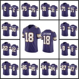 Minnesota''Vikings''Men 18 Justin Jefferson 22 Harrison Smith 8 Kirk Cousins 6 Lewis Cine 84 Randy Moss Femmes Jeunes Custom Purple Classic F.U.S.E.Maillot limité