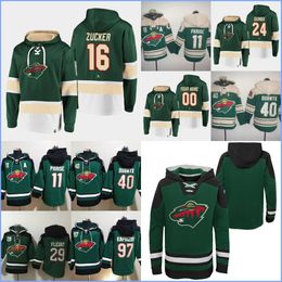 Minnesota''wild''hoodie 29 Fleury 16 Zucker 24 Dumba 11 Parise 40 Dubnyk 97 Kaprizov Custom Hockey Jerseys Heren Dames Jeugd