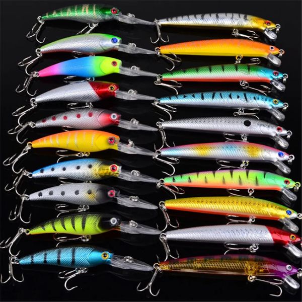 Minnow mezclado 20 unids/set Kit de señuelo de Pesca con mosca conjunto cebos duros artificiales realista Wobbler carpa aparejos de Pesca Pesca al por mayor 240312