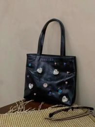 Borsa a mano con diamanti dal design minoritario, piccola borsa tote portatile a spalla quadrata