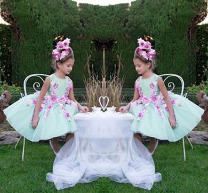 Menthe Fleur Filles Robes Avec Pétale Appliques Fleurs À La Main Une Ligne Filles Pageant Robes Zipper Retour Belle Enfants Robe D'anniversaire