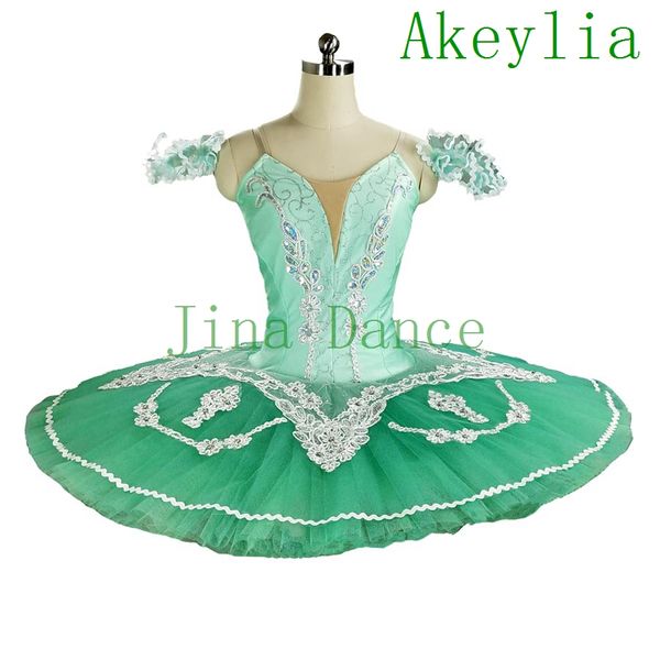 Tutú de ballet verde menta Caqui profesional Plato de panqueques clásico Falda tutú Cascanueces Traje de escenario de ballet Champagne Esmeralda319v