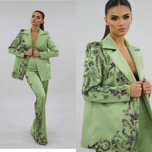 Mint Green kralen moeder van de bruid jurken damespant past twee stukken outfits