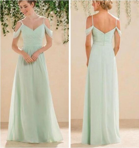 Robes de demoiselle d'honneur vert menthe, longueur au sol, bretelles Spaghetti, en mousseline de soie, bon marché, robes de soirée de mariage, 3477170