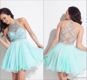 Mint Groene Halter Rhinestone Homecoming Jurken 2016 Illusie Korte Mini Party Jurken Prom Jurken Cocktail Jurk 8e Graduation Jurk