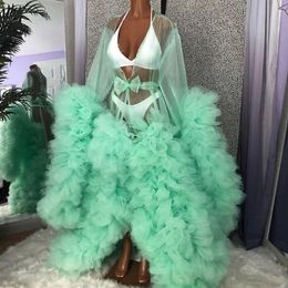 Menthe Vert Illusion Maternité Tulle Séance Photo Robe Chic Femme Enceinte À Volants Robe De Mariée Fête D'anniversaire Robes