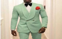 Mint Green Men Bruidy Tuxedos For Wedding Suit 2019 SHAWL Lapel Twee delige jasbroek Formele man Blazer nieuwste stijl5817524