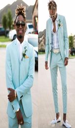 Mint Green Mens Cost Slim Fit Two Pieces Place Grooms Pommers Tuxedos pour les hommes Tapis de bal à revers Formal