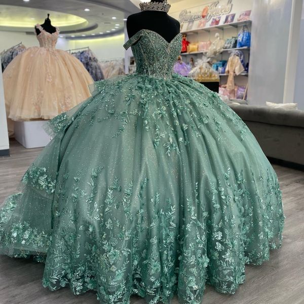 Vestidos de quinceañera verde menta Princesa Dulce 16 años Vestidos de fiesta de cumpleaños para niña con apliques de cuentas de encaje Vestidos De 15 Quinceañera