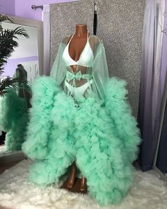 Mint Green Ruches Ruffles Avond Jurk 2023 Illusie lange mouw zwangerschapsfotografie gewaad zwangere vrouwen prom jurk