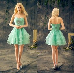 Mint Green Short Short Homecoming Dresses Sweetheart Mleeveless Crystal Ruffles Chiffon Vestidos de cócteles reales baratos9550650