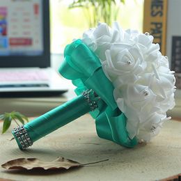 Mint handgemaakte bruidsmeisje bruiloft decoratie schuimbloemen rozen bruids bruid bougettebouw