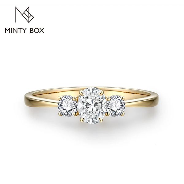 MINTYBOX K or D couleur ovale coupe trois anneaux de pierre solide 10K 14K 18K bijoux pour femmes bague de fiançailles cadeau de mariage 240313