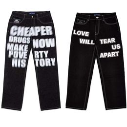 Minus Two – jean Baggy noir pour hommes et femmes, pantalon large gothique Haruku, imprimé graphique avec lettres Hip Hop, Streetwear, nouvelle collection