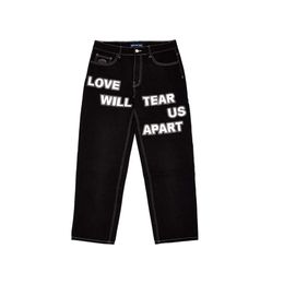 Moins deux Hip Hop lettre graphique imprimé Baggy jean noir pantalon hommes femmes nouveau Haruku gothique large pantalon Streetwear 393
