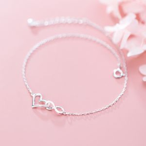 MIIQAO 925 Sterling Silver Heart Shaped Anklet Bracelets pour femmes sur la jambe Femme Amour Pied Chaîne Mode Bijoux Longueur 21,5 CM