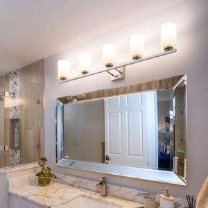 Mira 42 pouces 5 pouces Light Modern Bathroom Vanity Lampe avec Abstrape de verre blanc gravé - finition polie nickel brossée - Éclairage élégant et fonctionnel