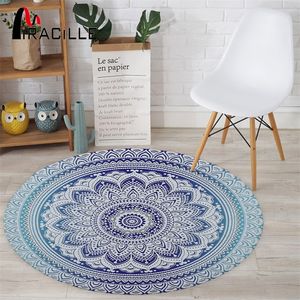 Miracille Boheemse stijl Mandala patroon ronde tapijt antislip bad mat zacht pluizig koraal fluwelen gebied tapijt voor woonkamer decor 210301