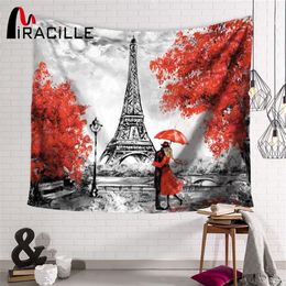 Miracille Europe romantique ville Paris tour Eiffel motif tapisserie tenture murale pour la maison décorative Polyester mur tissu tapis T23140