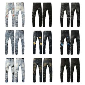 Miri Moda de alta calidad Jeans para hombre Estilo fresco Diseñador Pantalón de mezclilla desgastado Biker rasgado Negro Azul Jean Slim Fit Motorc Tamaño 29-40 Emodern888