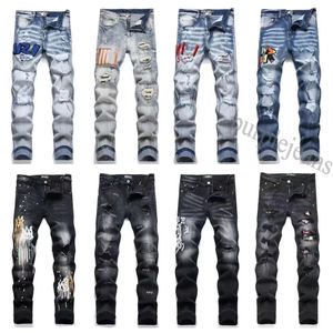 Miri Jeans Mens Designer Jeans hoogwaardige modeheren jeans Cool Style Luxe Designer denim Pant Divered gescheurde Biker Black Blue Jean Slim Fit